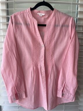 All Cotton Women’s Peachy-Pink Pintuck Split-Neck Button Front Blouse
